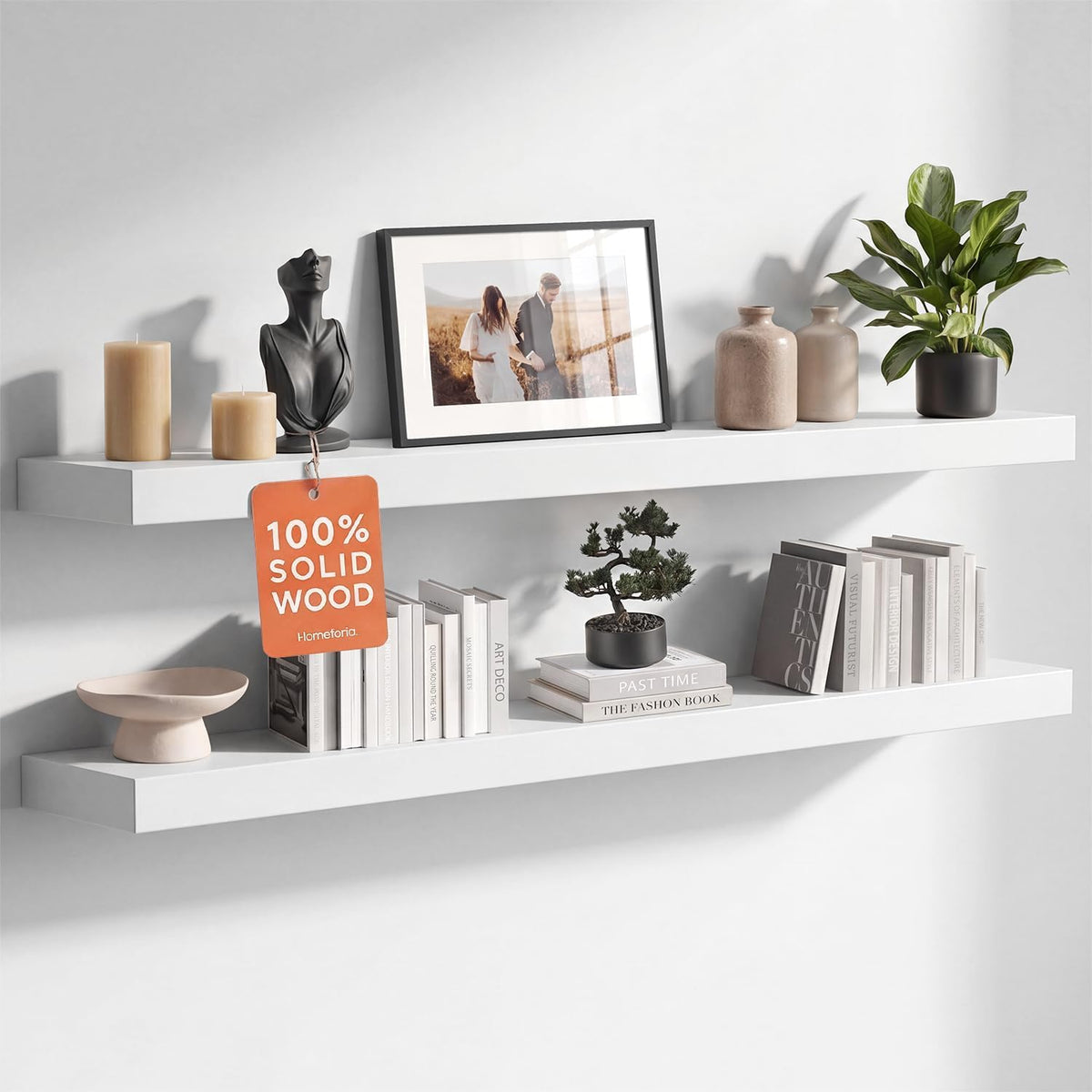 Homeforia 12 Inch Floating Shelves, High-End Solid Pine Wood, Set of 2