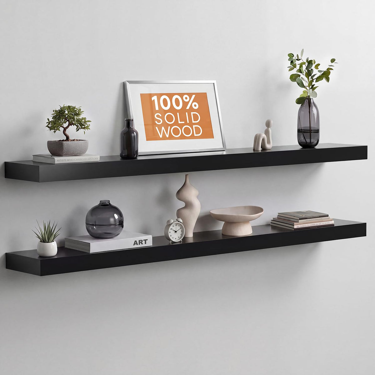 Homeforia 12 Inch Floating Shelves, High-End Solid Pine Wood, Set of 2