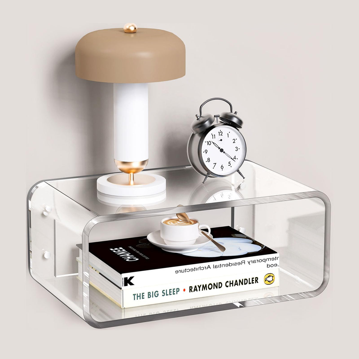 Acrylic Floating Nightstand, Bedside Table, Nightstand Shelf Wall Mounted Bedside Shelf (Dark Brown, Small)