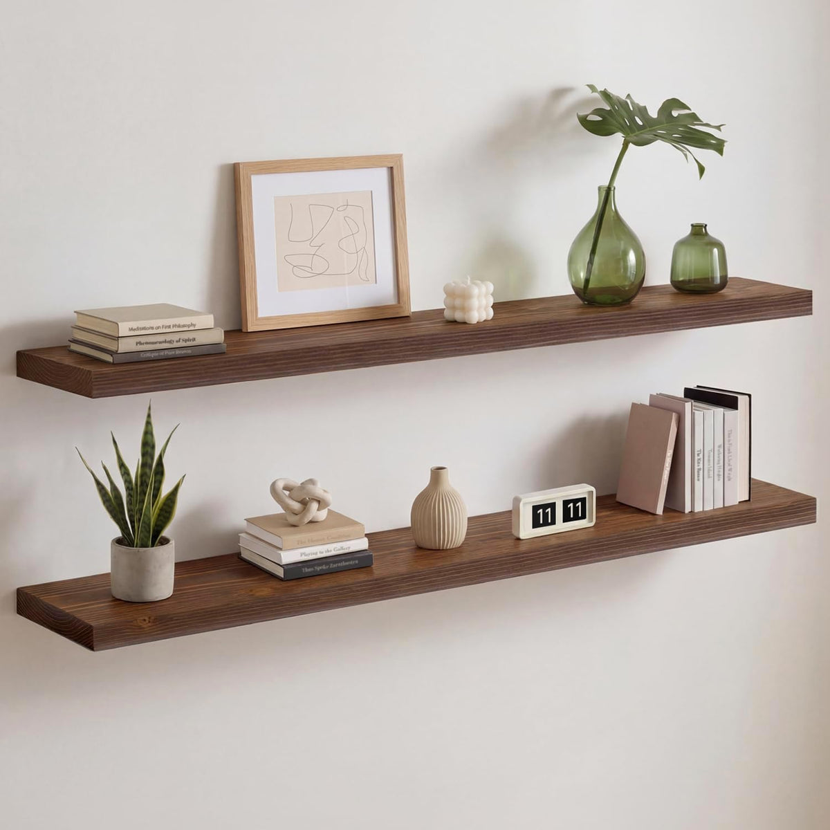 Homeforia 12 Inch Floating Shelves, High-End Solid Pine Wood, Set of 2
