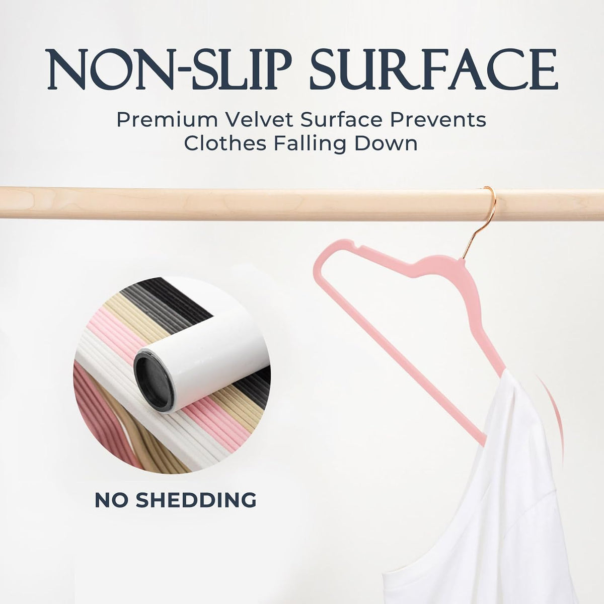 HOUSE DAY Pink Velvet Hangers 60 Pack, Premium Non-Slip Felt Clothes Hanger