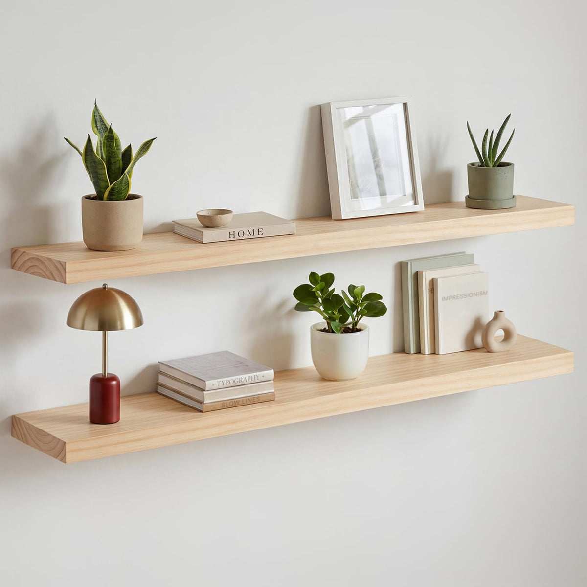 Homeforia 12 Inch Floating Shelves, High-End Solid Pine Wood, Set of 2