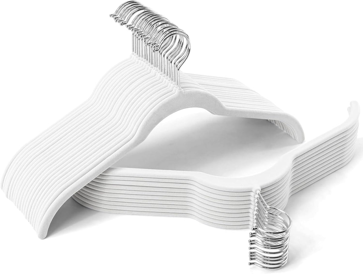 Sishynio Velvet Shirt Hangers 30 Pack, Slim Felt Hangers Beige