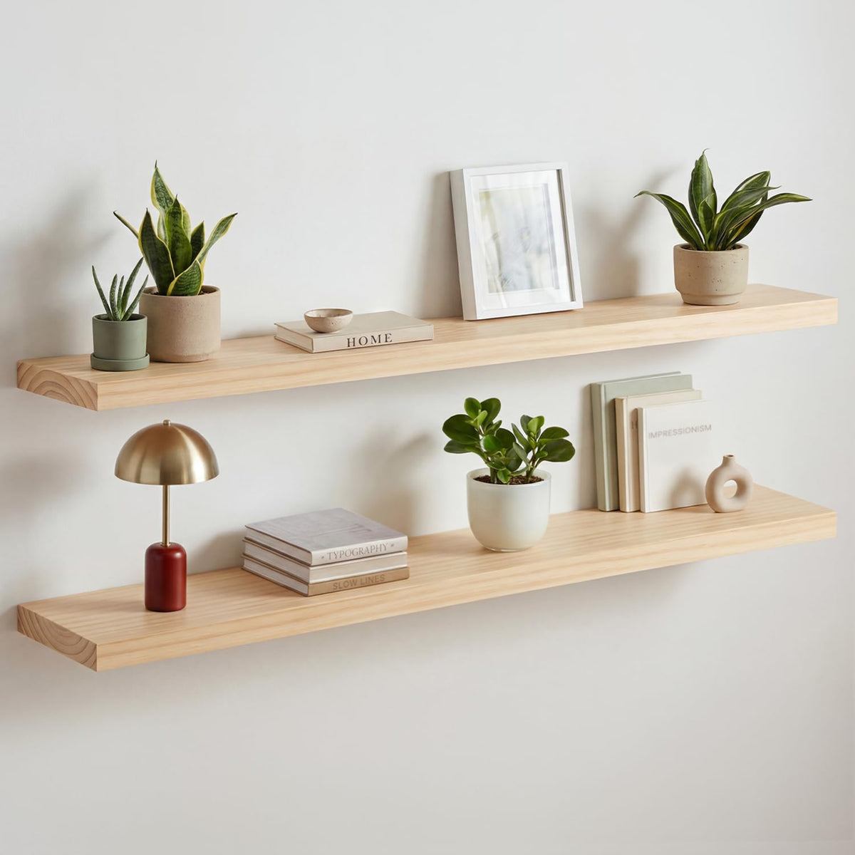 Homeforia 12 Inch Floating Shelves, High-End Solid Pine Wood, Set of 2