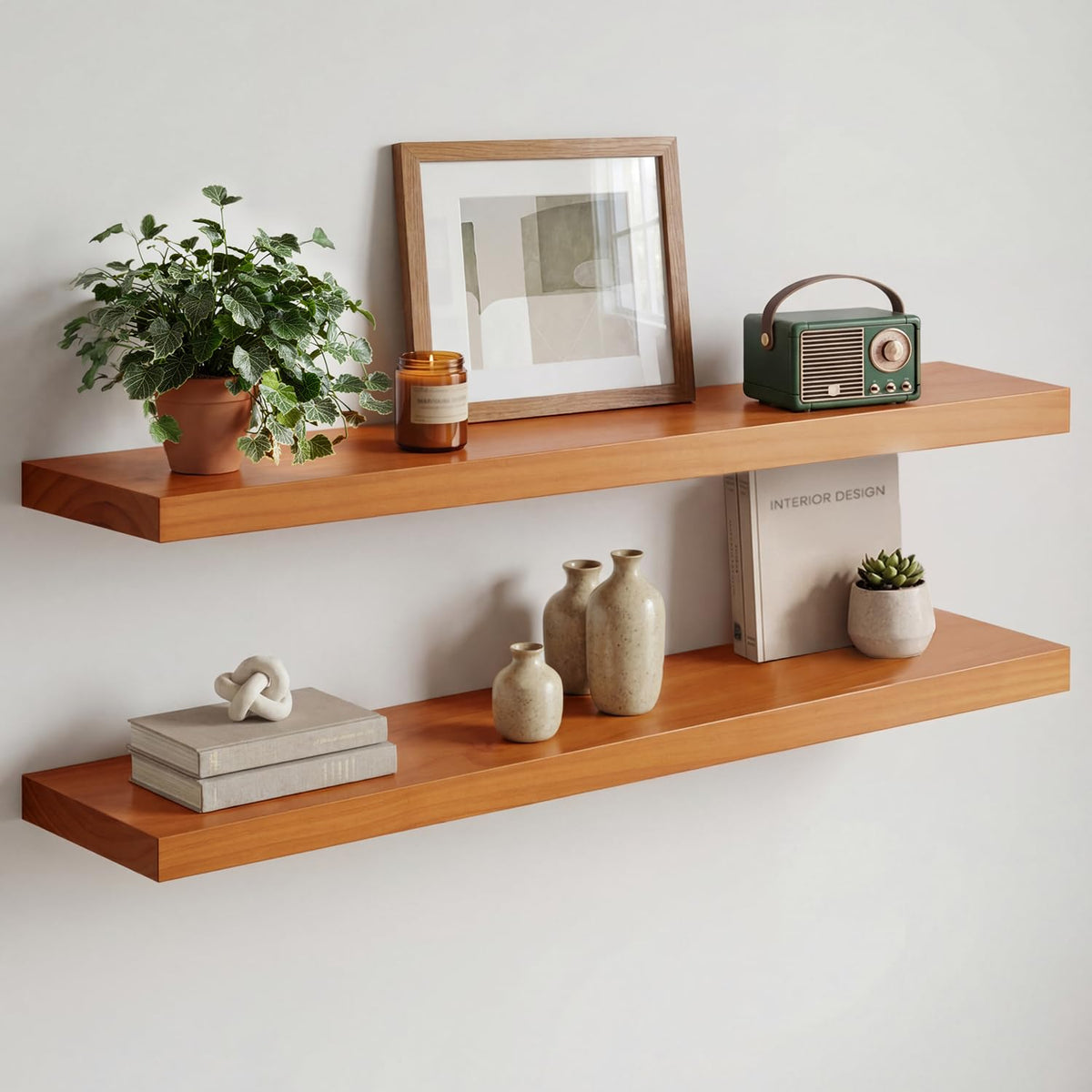 Homeforia 12 Inch Floating Shelves, High-End Solid Pine Wood, Set of 2