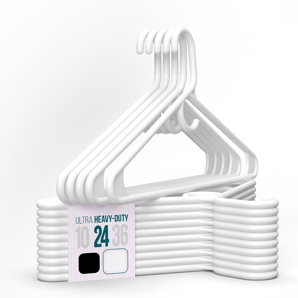Ultra Heavy Duty Plastic Clothes Hangers – White Strong Durable Coat & Suit Hangers – Thick Plastic Closet Organizer Hangers (White, 10)