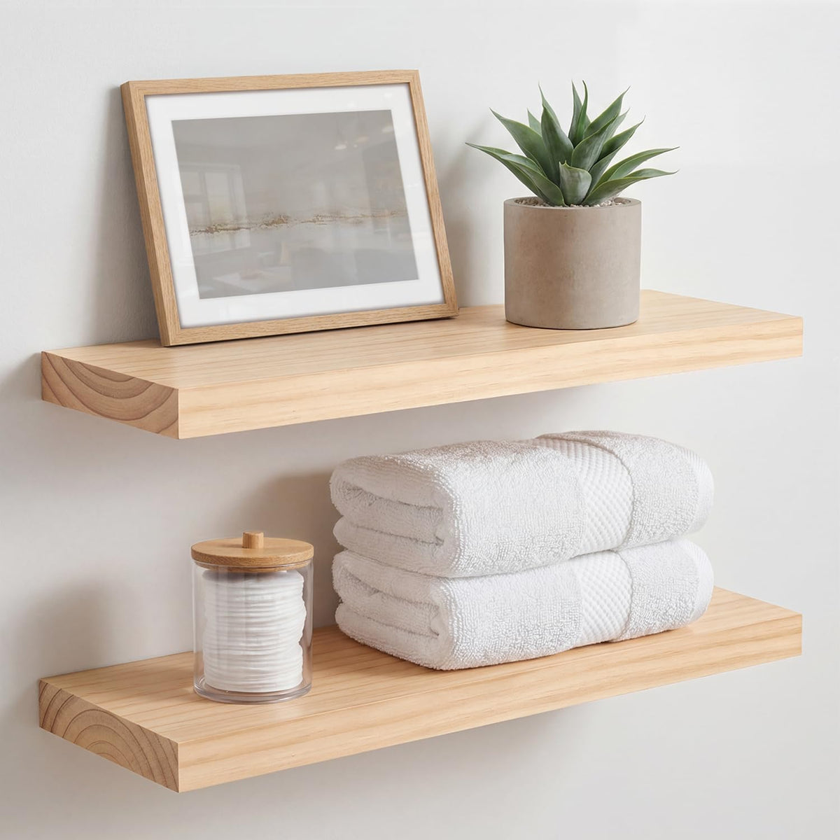 Homeforia 12 Inch Floating Shelves, High-End Solid Pine Wood, Set of 2
