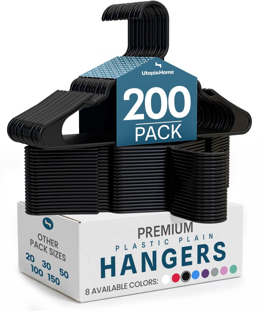 Utopia Home Plastic Hangers 50 Pack – Space Saving Clothes Hanger Black