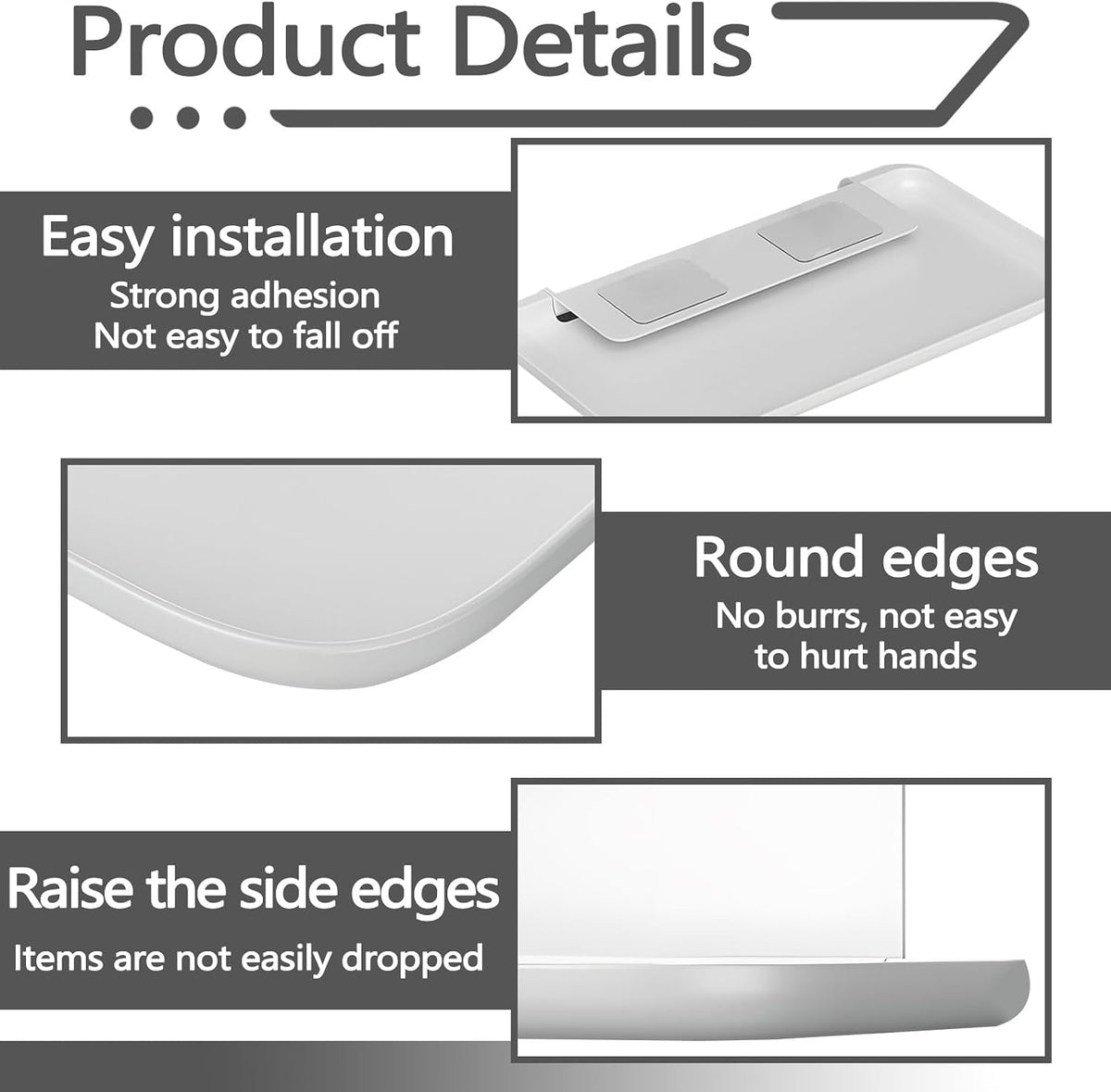 2 Pack White PP Folding Wall Shelf, 6.8" x 4.3" & 11" x 6.3" Foldable Adhesive Shelves, Small Fold-Down Wall Storage Tray for Bathroom Toilet Kitchen Phone Towel