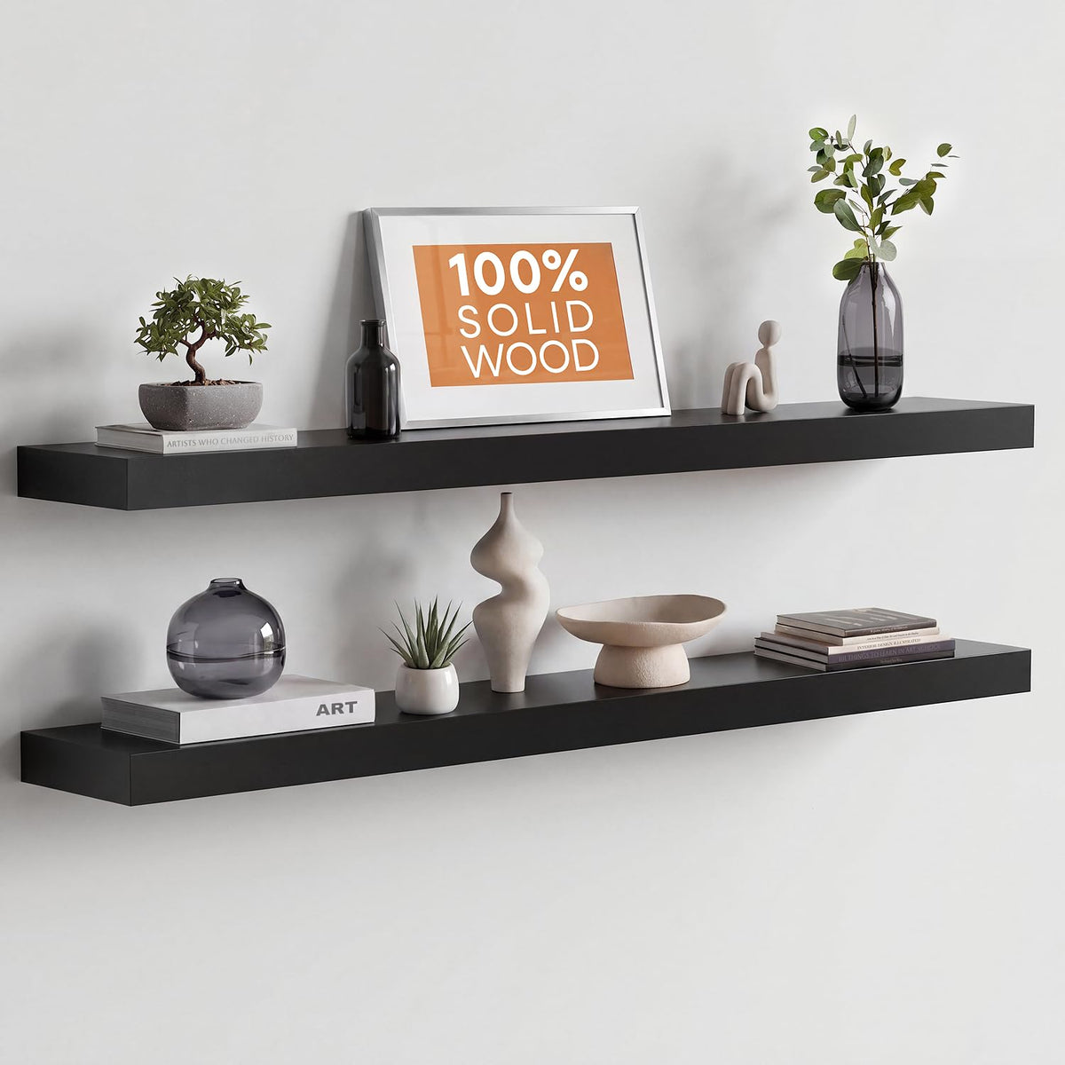Homeforia 12 Inch Floating Shelves, High-End Solid Pine Wood, Set of 2