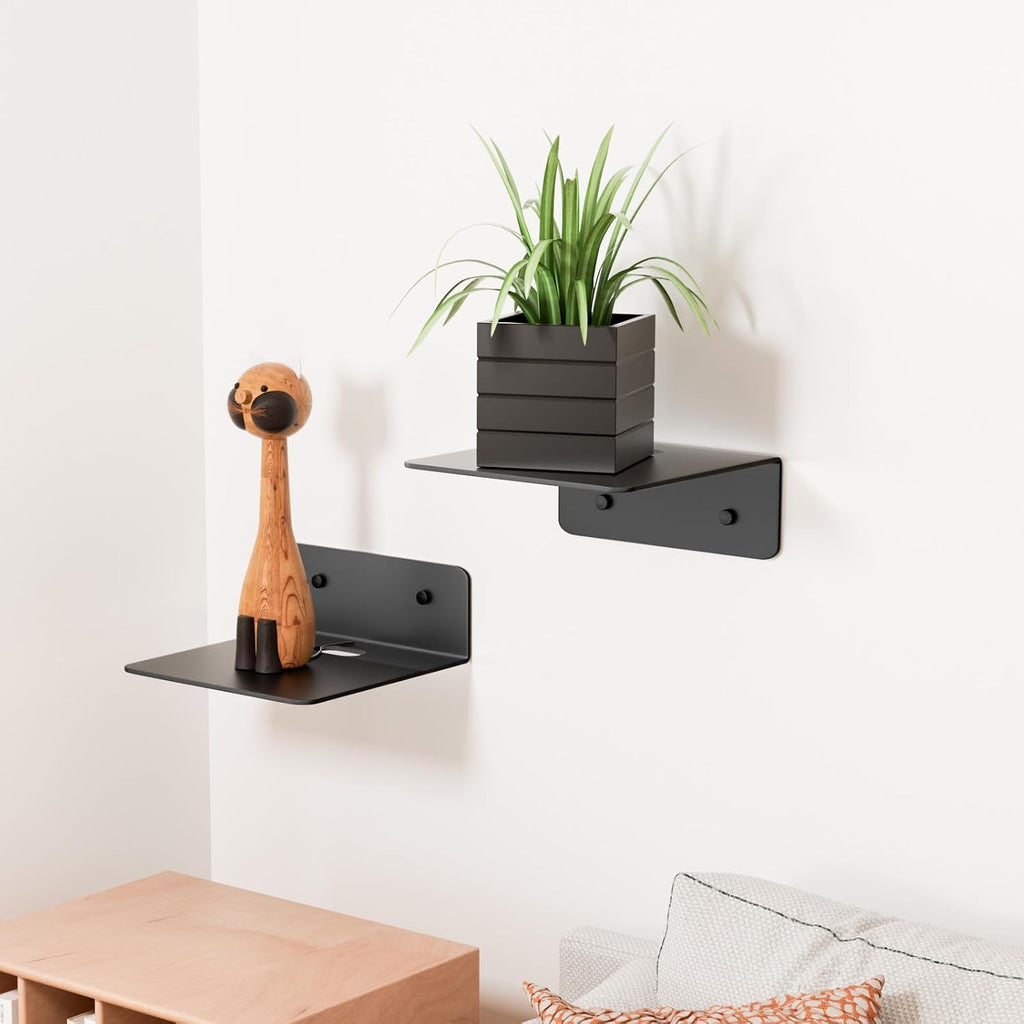 Wisfame Small Floating Shelves for Wall, 4.9" Metal Wall Shelves Set of 2