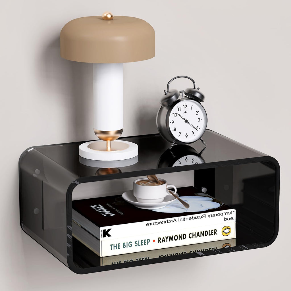 Acrylic Floating Nightstand, Bedside Table, Nightstand Shelf Wall Mounted Bedside Shelf (Dark Brown, Small)