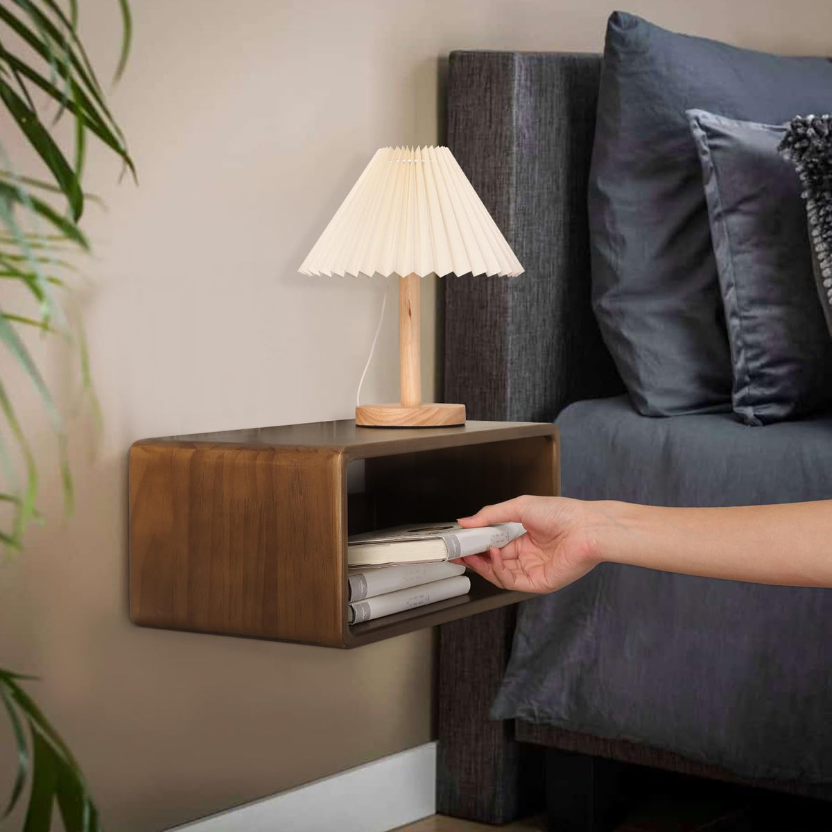 Floating Nightstand, Wall Mounted Bedside Shelf, Handmade Bedroom Furniture,Pine Wood Floating Bedside Table, Minimalist and Unique Style 18”x 10”x 7.5” Brown