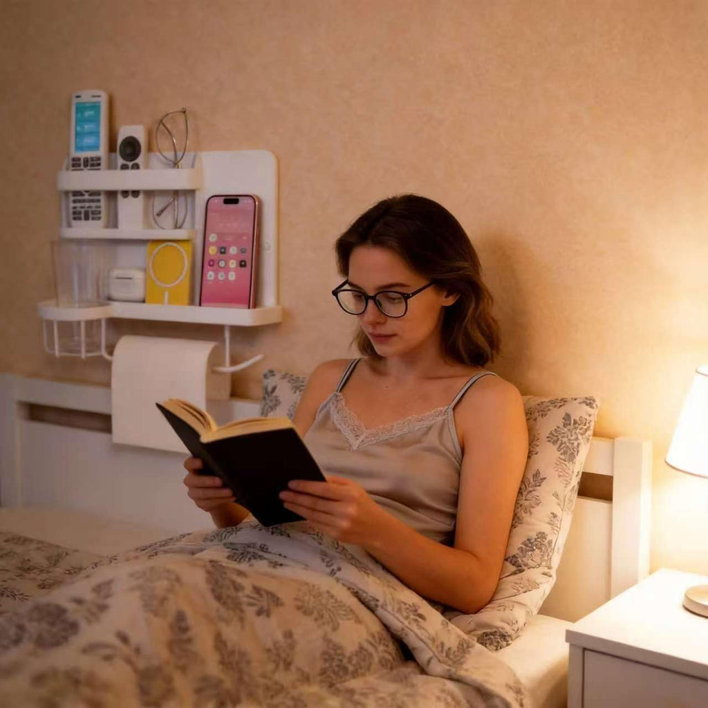 Bedside Wall Organizer, Floating Bedside Shelf Wall Mount for Phone Glasses