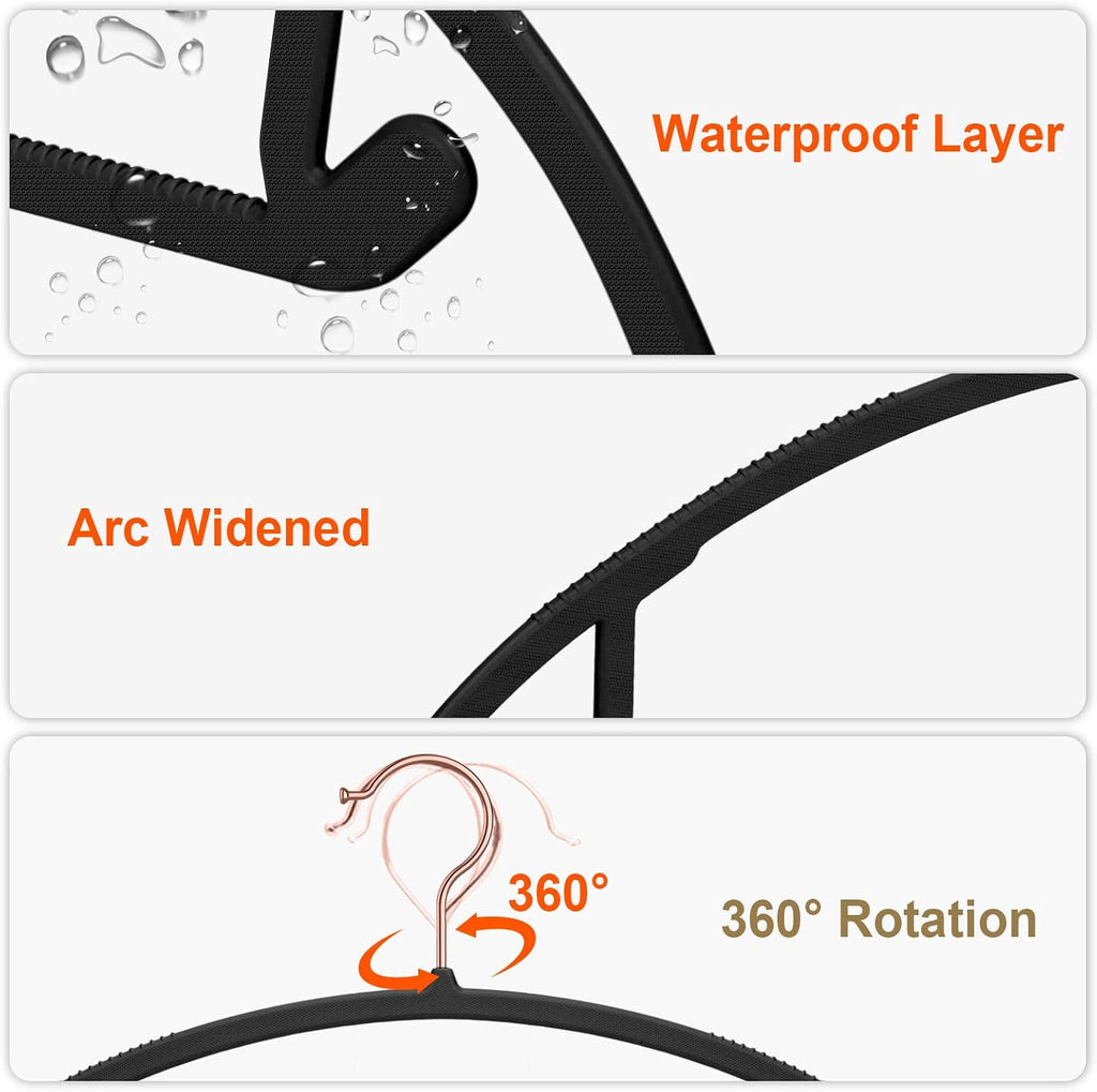 OIKA 50 Pack No-Bump Plastic Clothes Hangers, Black, Non-Slip, Space-Saving