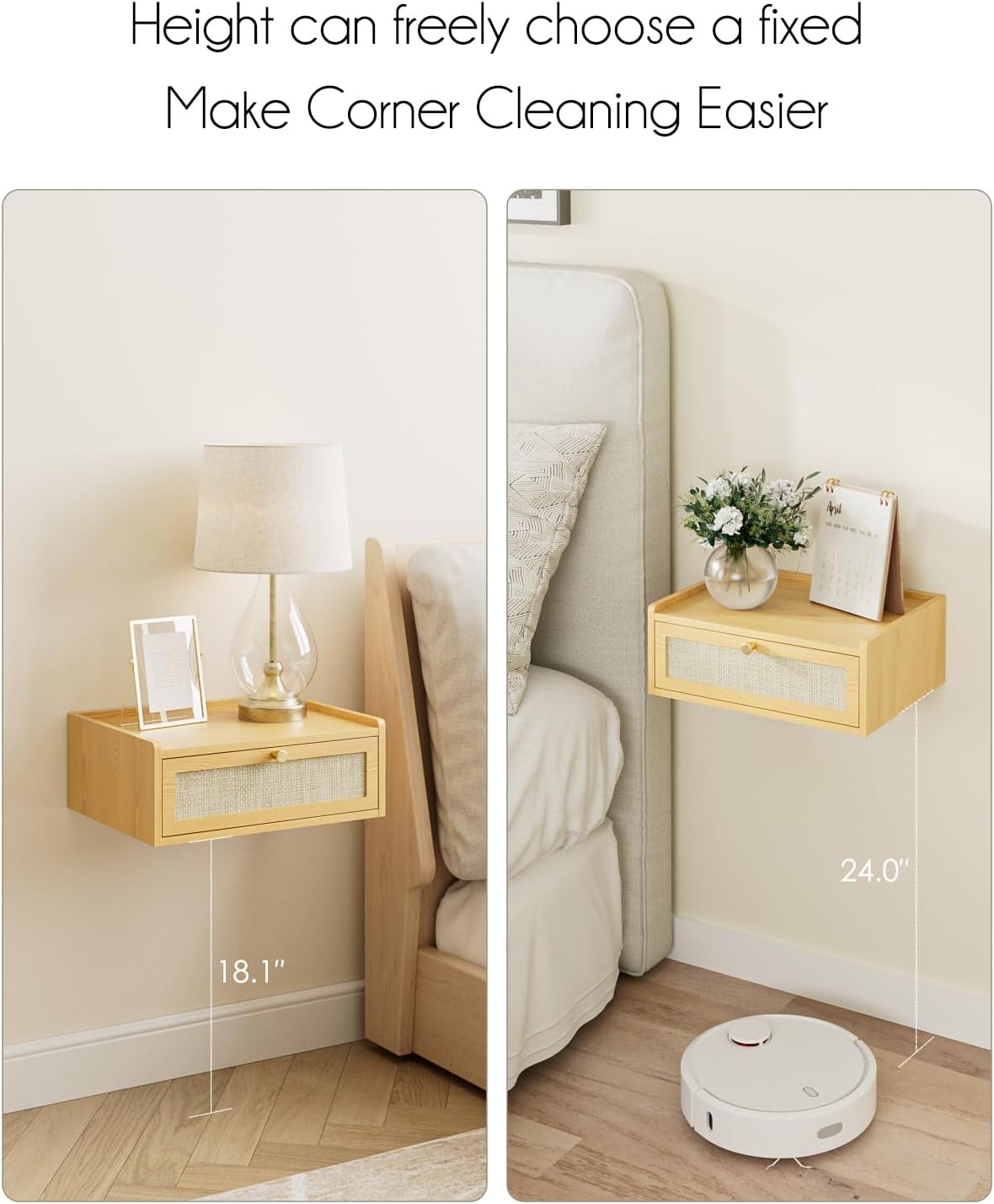 Floating Nightstand,Wall Mounted Night Stand with Drawer,Small Floating Shelves,Floating Wood Bedside Table for Bedroom、Living Room、Bathroom