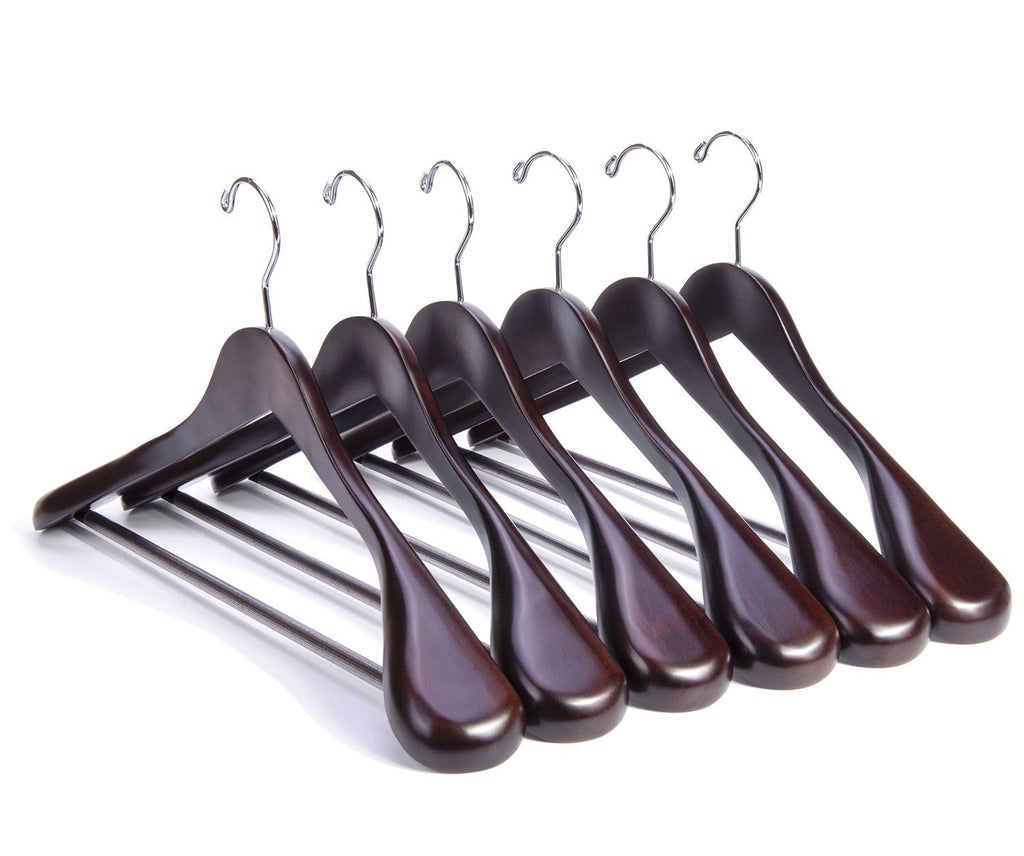 Nature Smile Luxury Natural Wooden Suit Hangers - 6 Pack - Wood Coat Hangers,Jacket Outerwear Shirt Hangers,Glossy Finish with Extra-Wide Shoulder, 360 Degree Swivel Hooks & Anti-Slip Bar with Screw