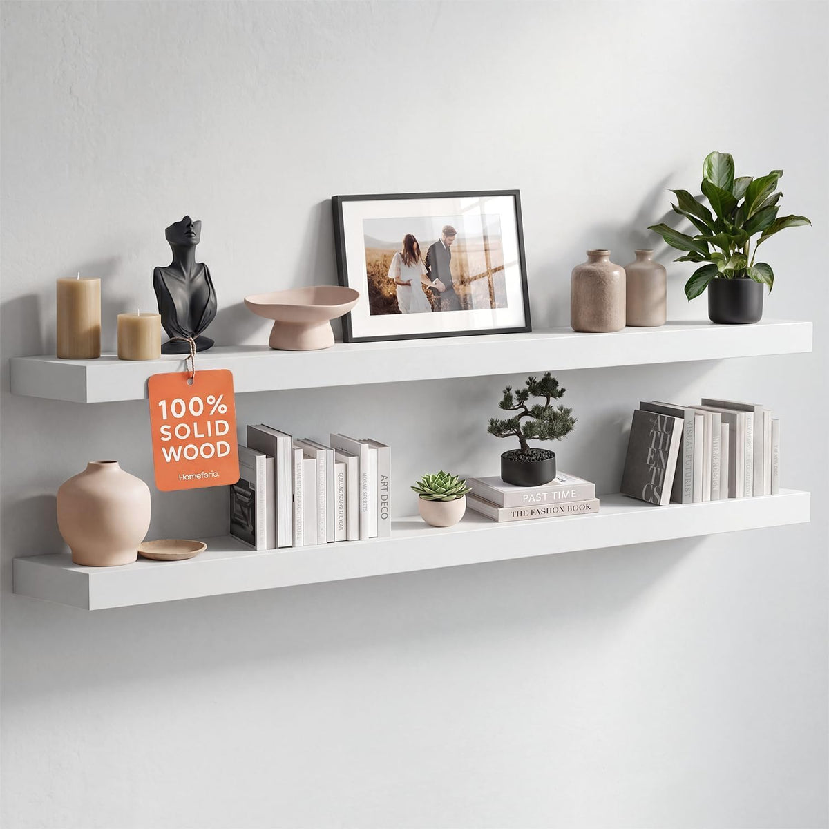 Homeforia 12 Inch Floating Shelves, High-End Solid Pine Wood, Set of 2
