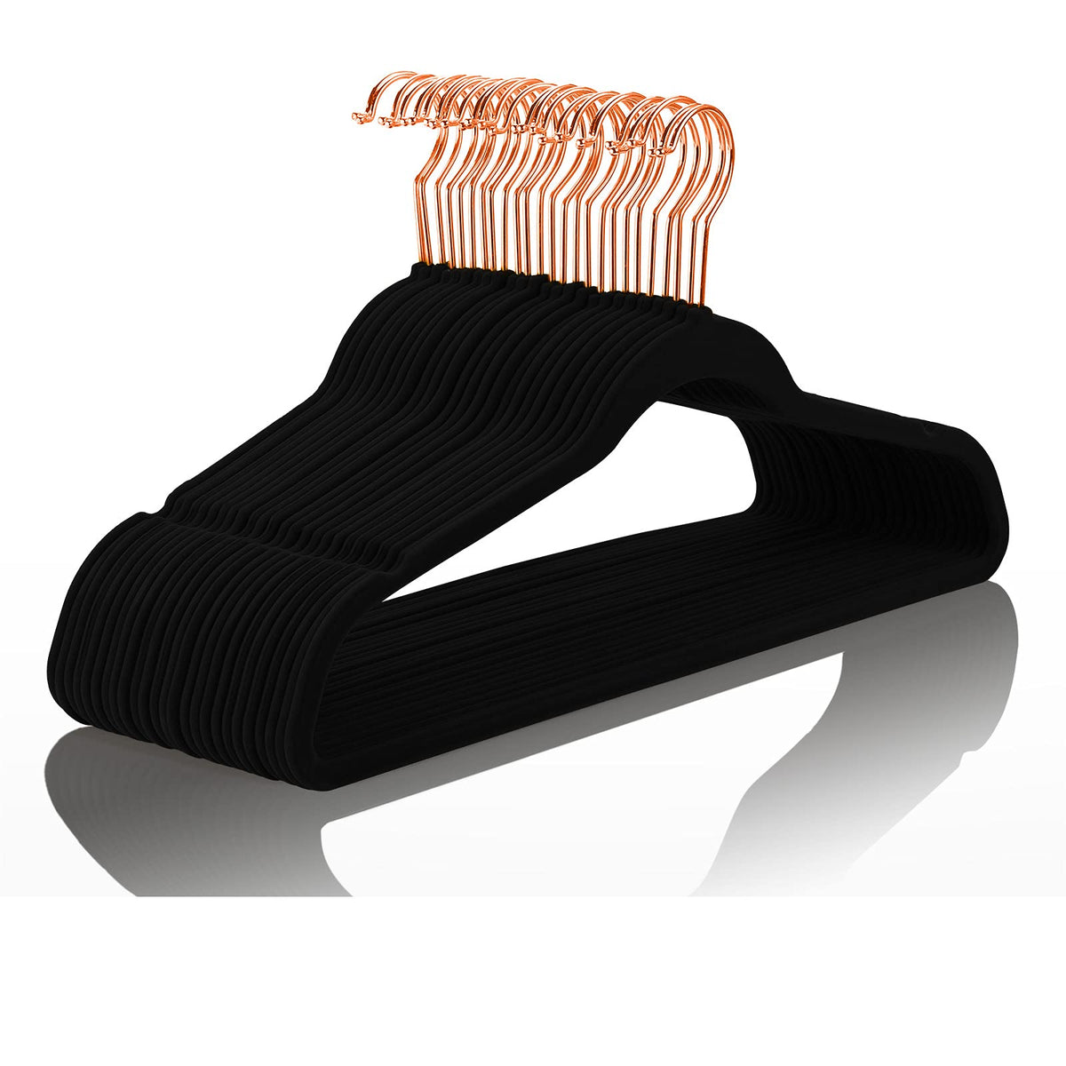 MIZGI Velvet Hangers 50 Pack Non Slip Heavy Duty Blush Pink Rose Gold Hooks