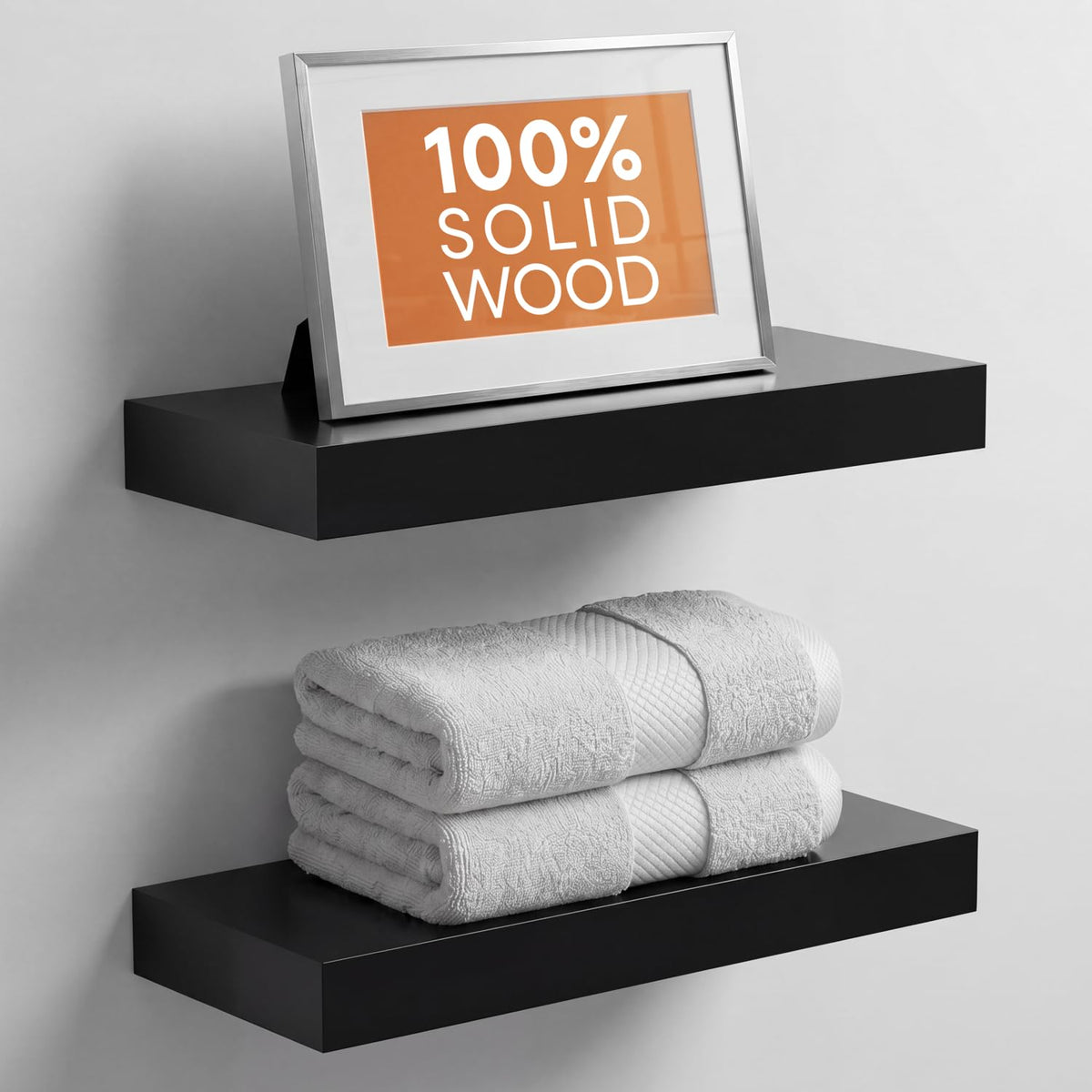 Homeforia 12 Inch Floating Shelves, High-End Solid Pine Wood, Set of 2