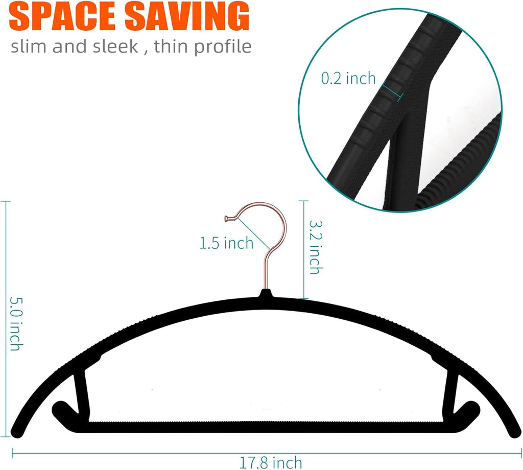 OIKA 50 Pack No-Bump Plastic Clothes Hangers, Black, Non-Slip, Space-Saving