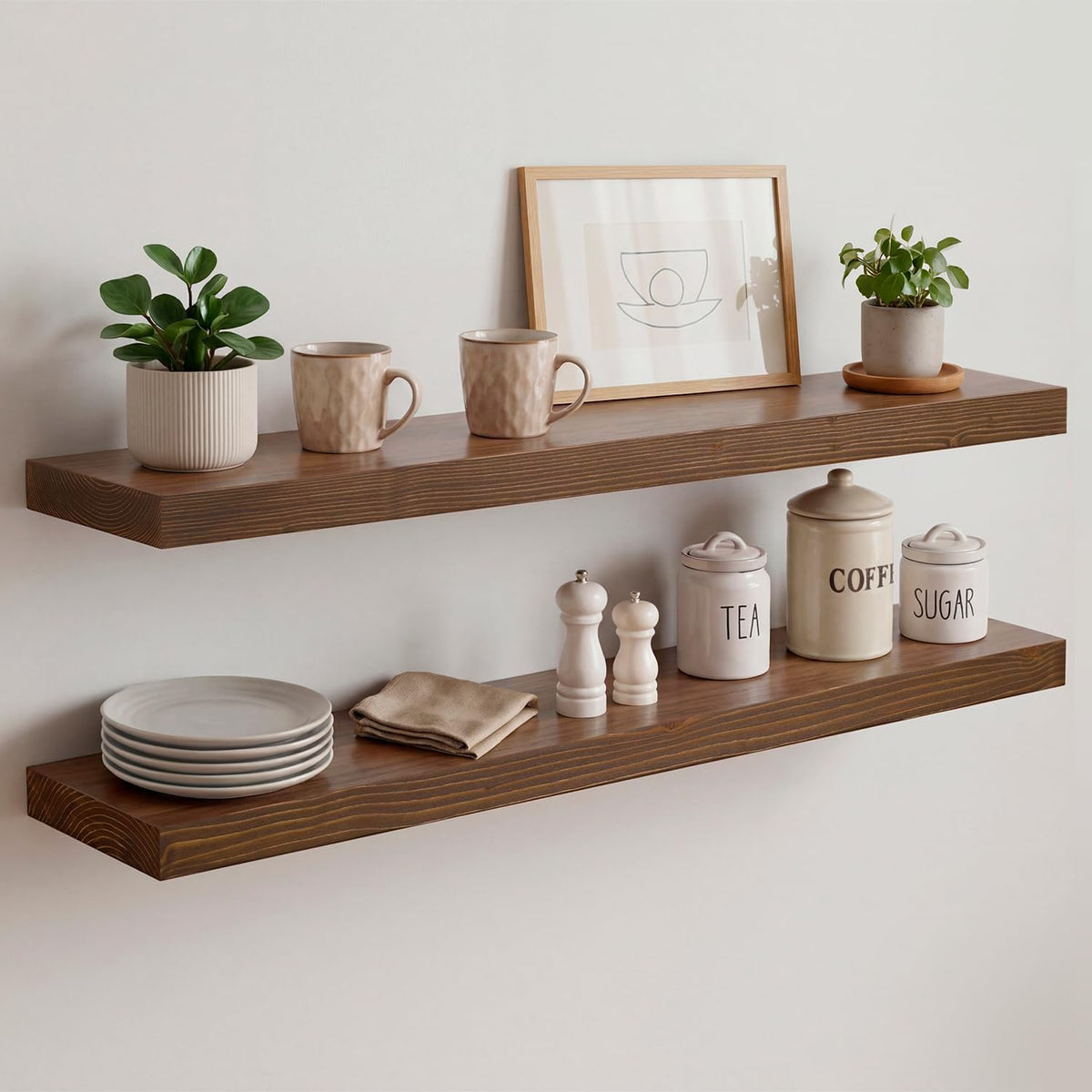 Homeforia 12 Inch Floating Shelves, High-End Solid Pine Wood, Set of 2