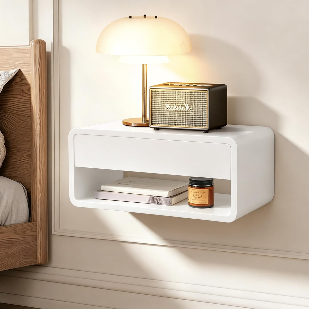 Floating Nightstand Wall Mounted Bedside Shelf Handmade Bedroom Furniture,Pine Wood Floating Bedside Table, Minimalist and Unique Style 17.5”x 9.5”x 8” Brown