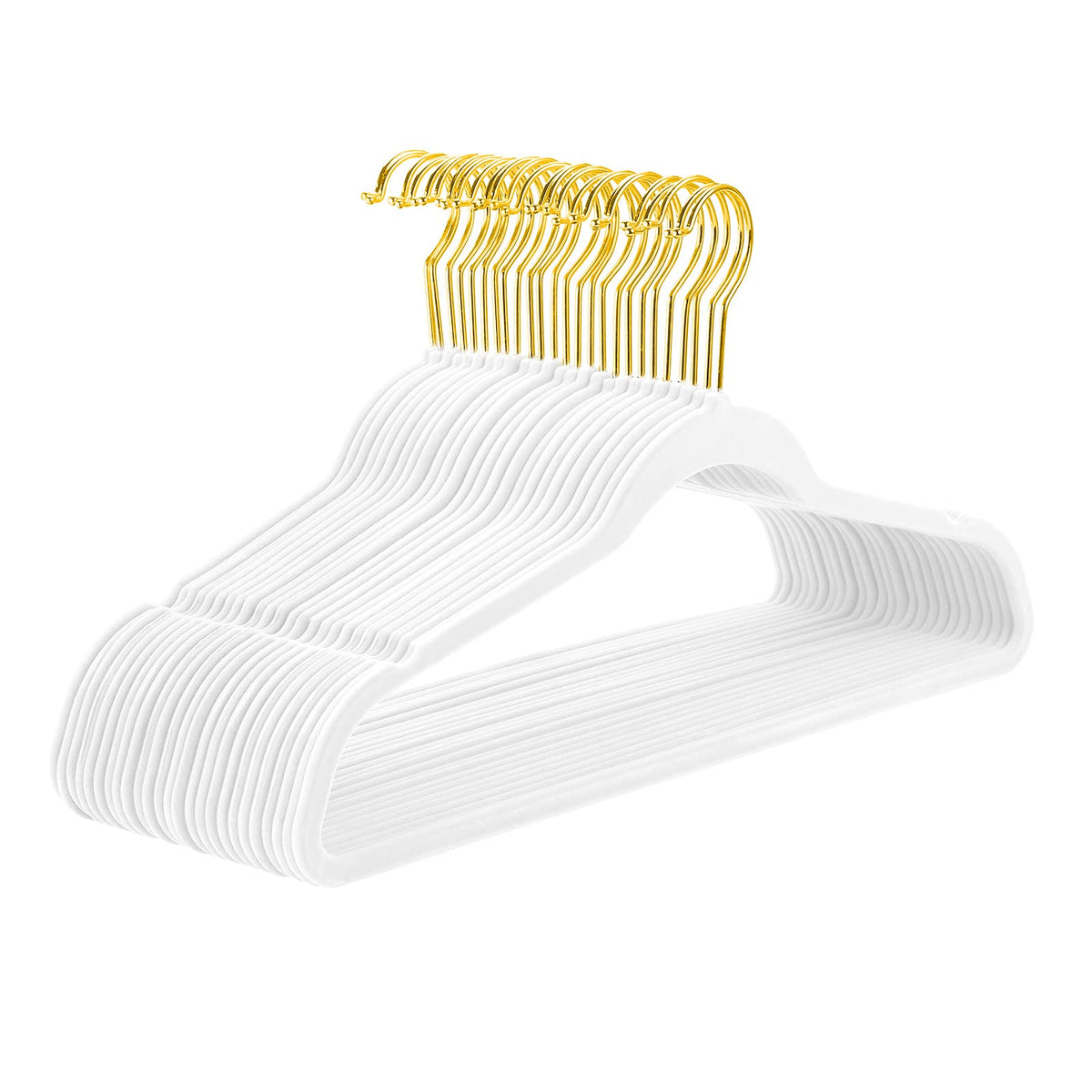 MIZGI Premium Velvet Hangers Pack 50 Pcs Heavyduty - Non Slip Slimline - Velvet Suit Hangers Ivory - Gold Hooks,Space Saving Clothes Hangers …