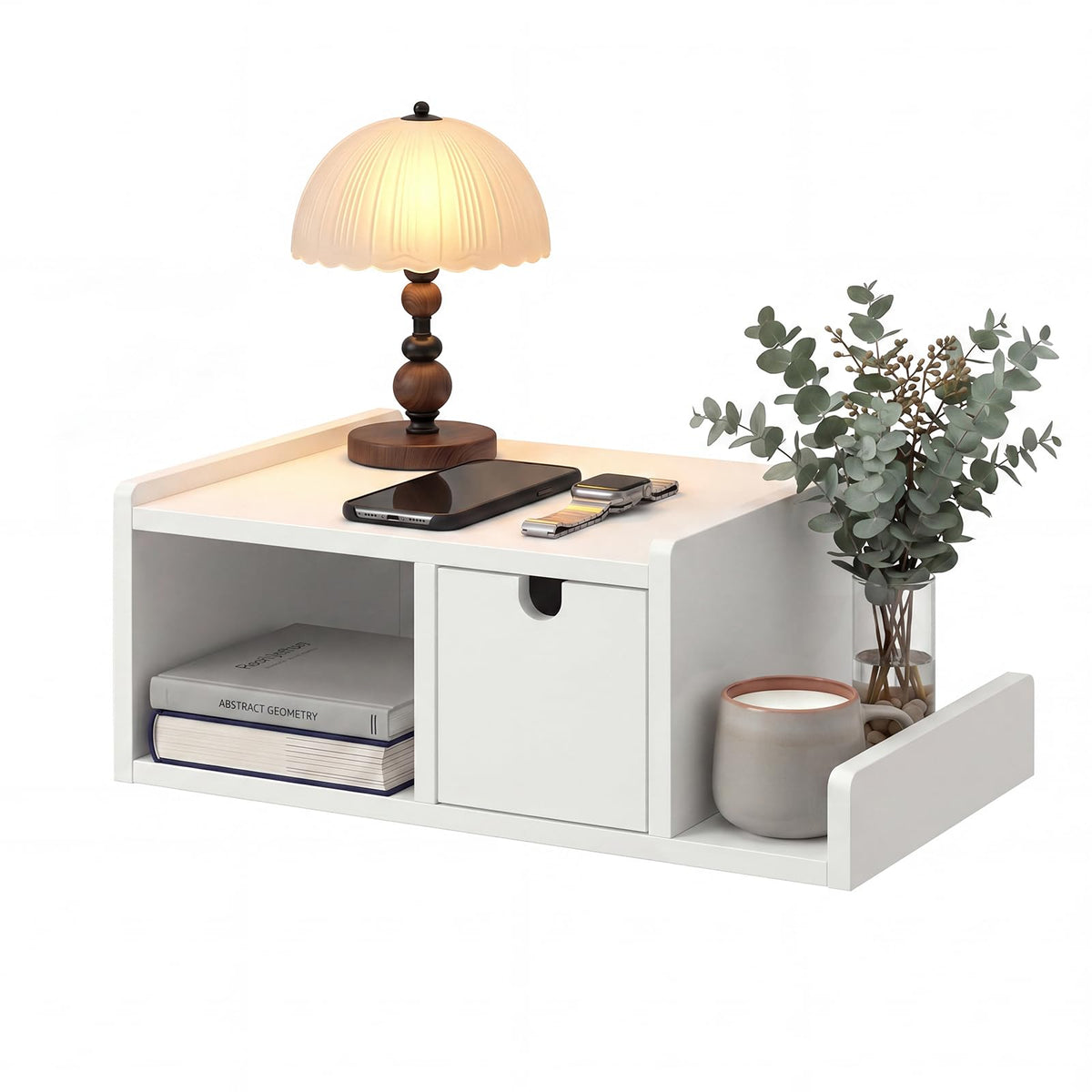 Floating Nightstand with Drawer & Open Shelf, Wall Mount, Black