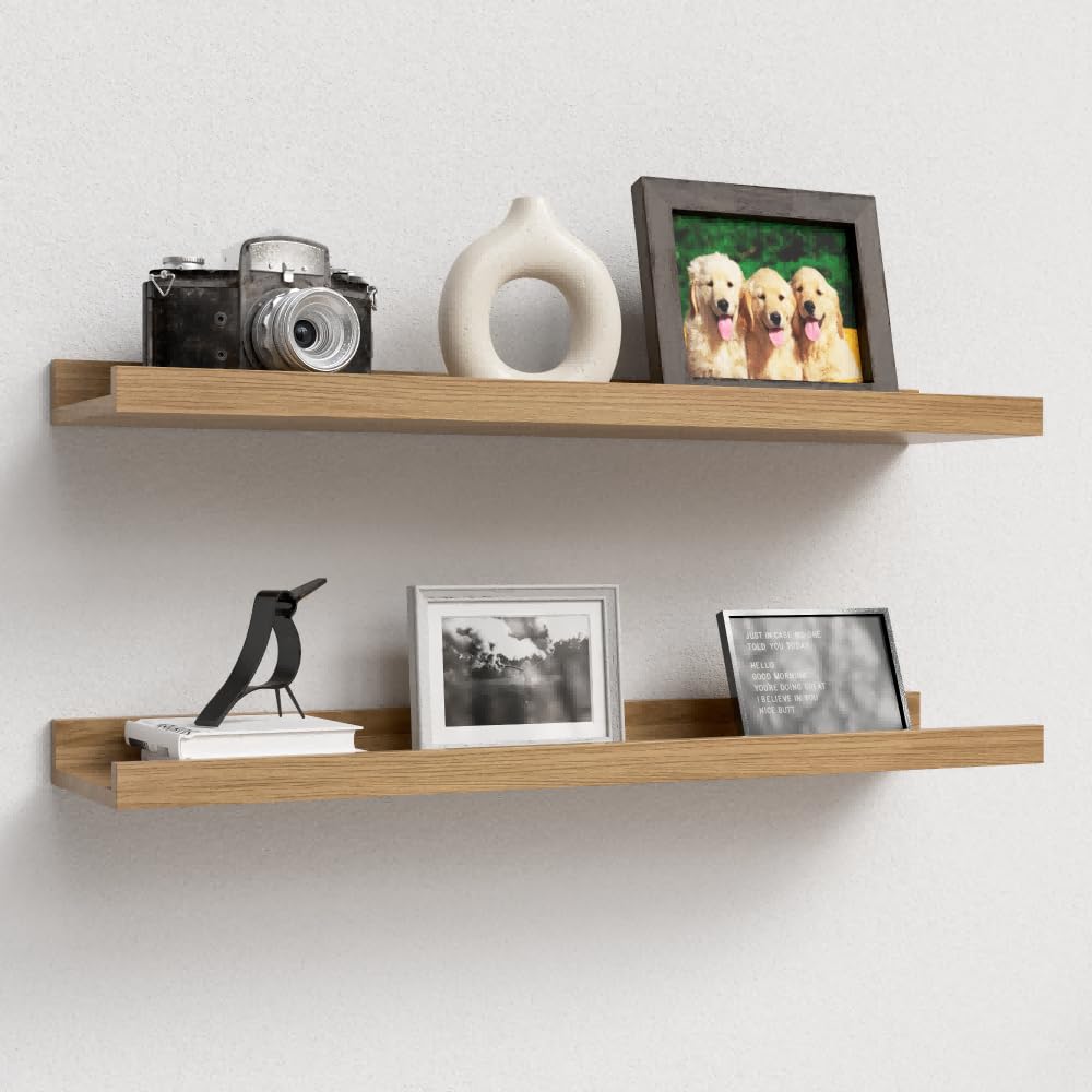 Boswillon Floating Shelves Set of 2, Small Wall Shelf with Lip, 16in, Black