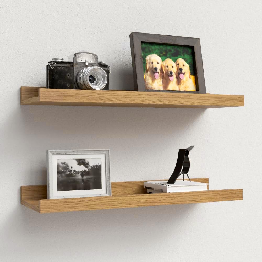 Boswillon Floating Shelves Set of 2, Small Wall Shelf with Lip, 16in, Black