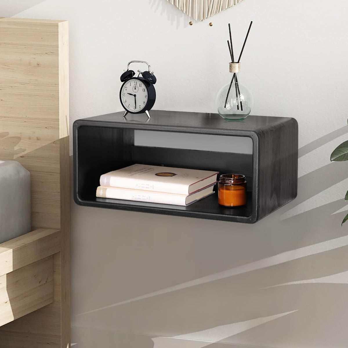 Floating Nightstand, Wall Mounted Bedside Shelf, Handmade Bedroom Furniture,Pine Wood Floating Bedside Table, Minimalist and Unique Style 18”x 10”x 7.5” Brown