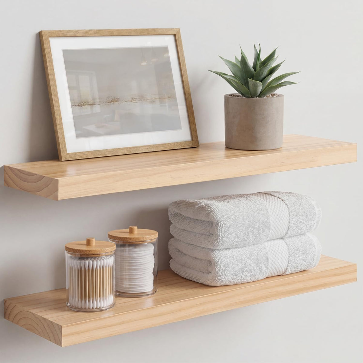 Homeforia 12 Inch Floating Shelves, High-End Solid Pine Wood, Set of 2