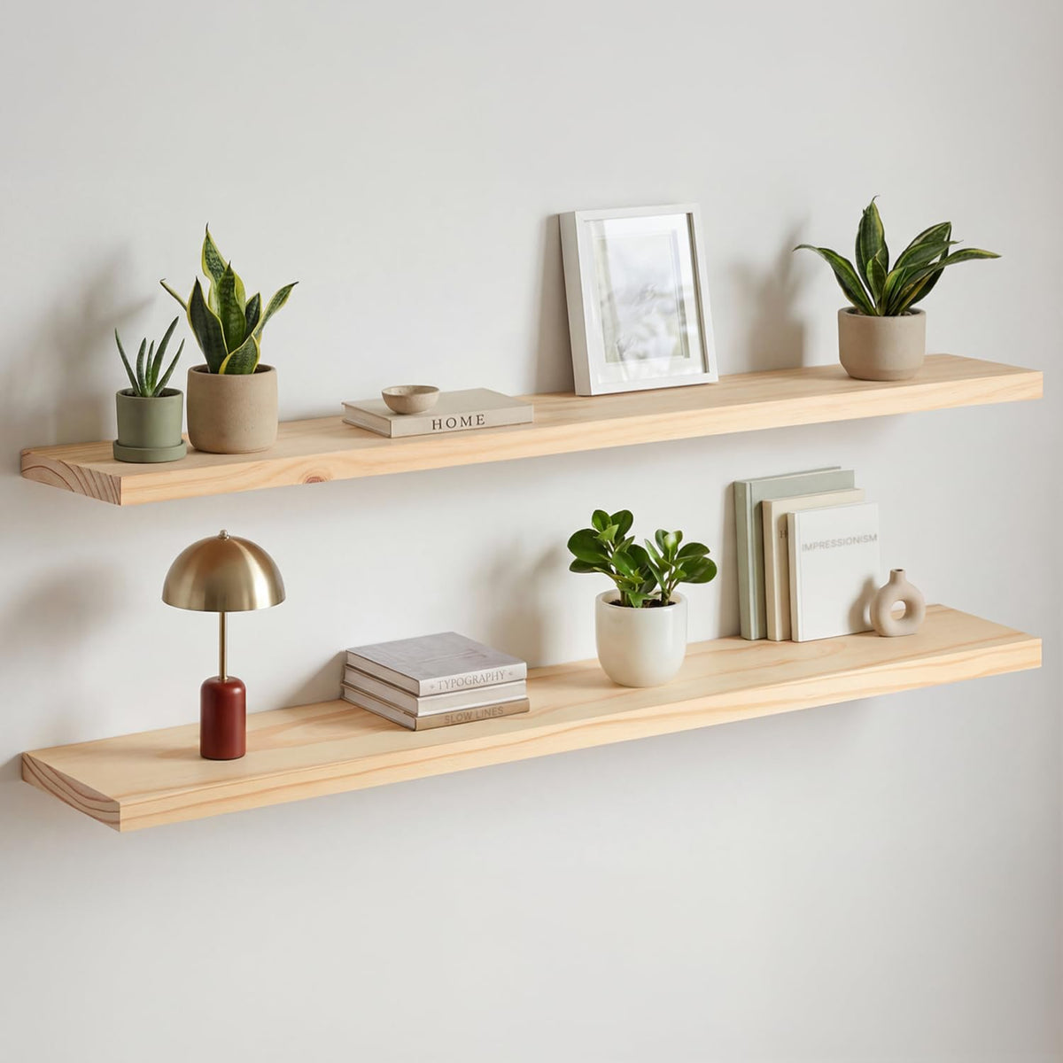 Homeforia 12 Inch Floating Shelves, High-End Solid Pine Wood, Set of 2