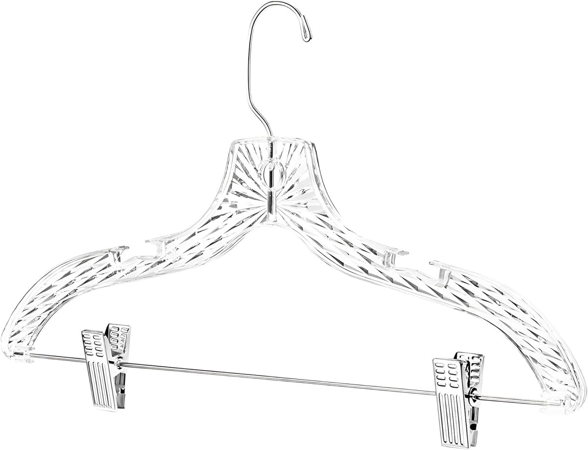 DEILSY™ Clothes Hangers with Clips 12 Pack Crystal Clear Plastic Hangers