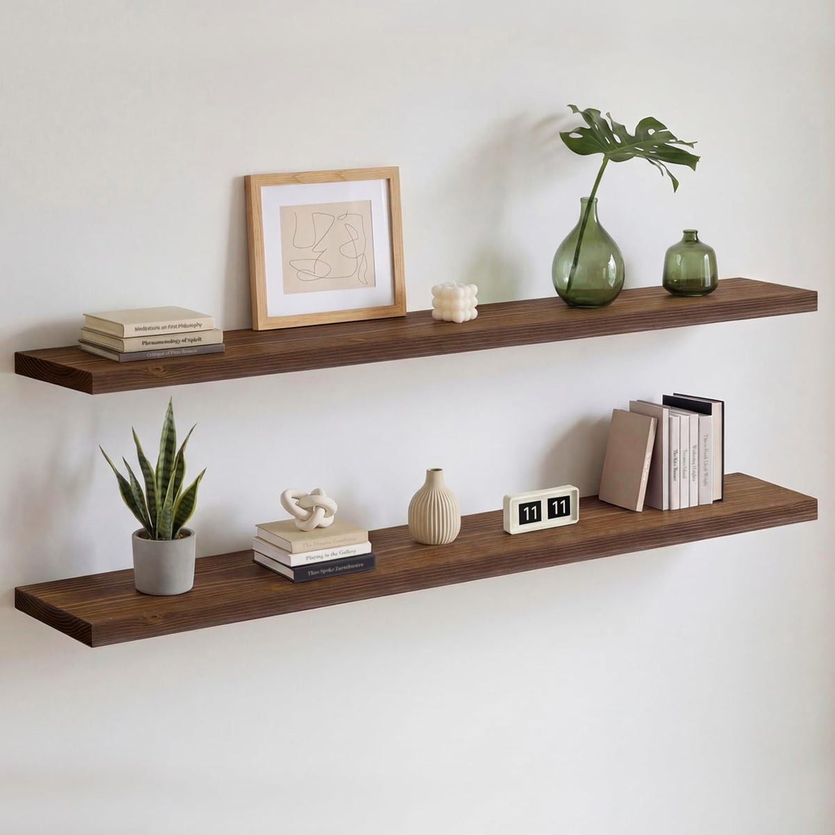 Homeforia 12 Inch Floating Shelves, High-End Solid Pine Wood, Set of 2