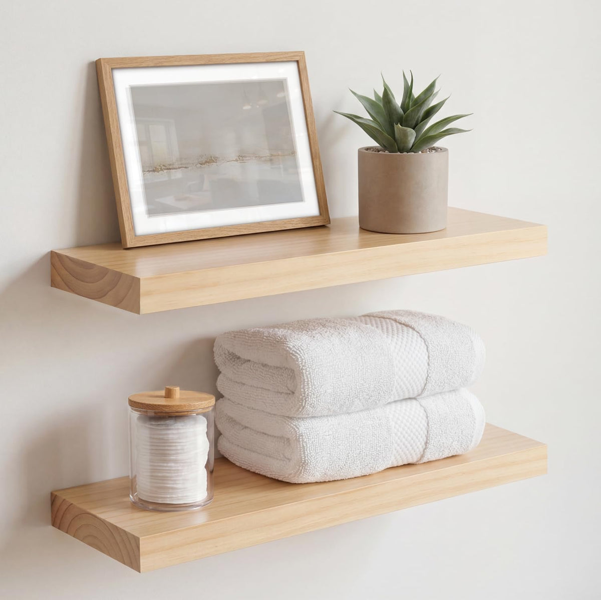 Homeforia 12 Inch Floating Shelves, High-End Solid Pine Wood, Set of 2