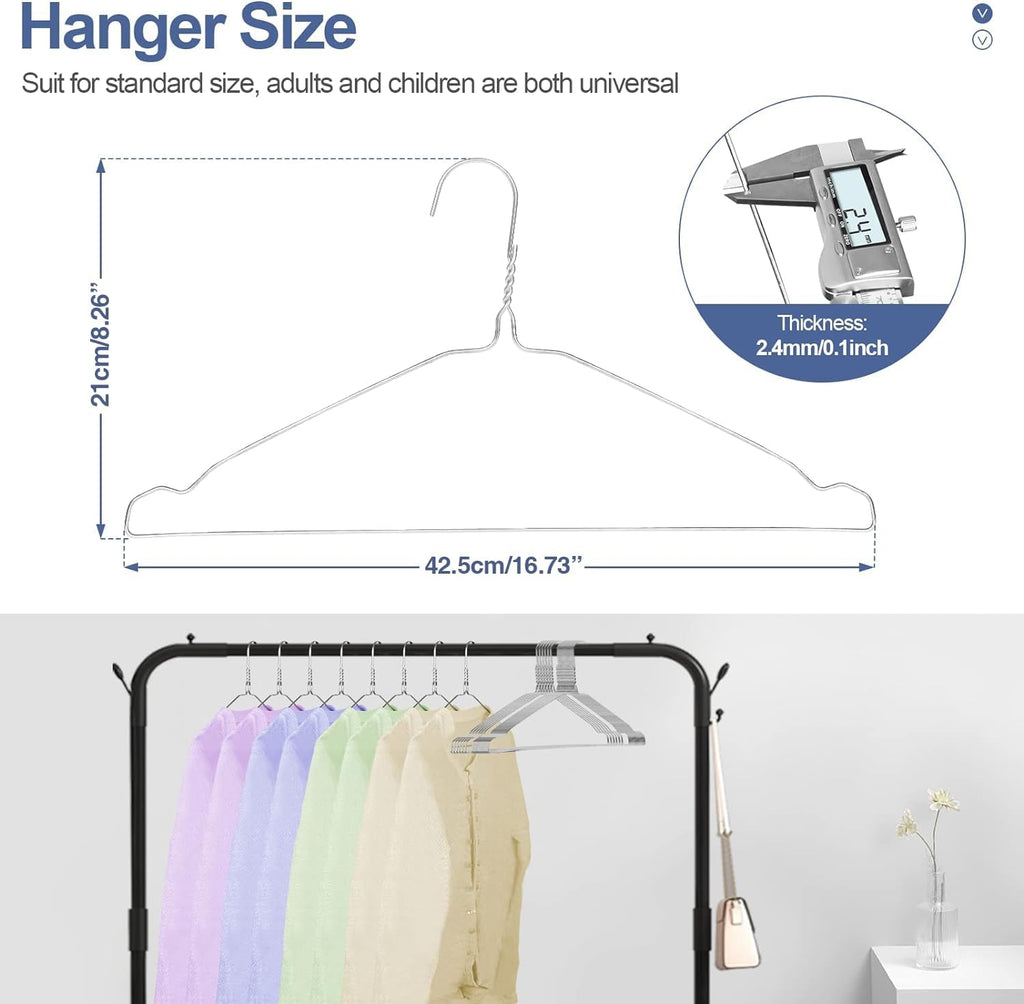 SPECILITE Metal Wire Clothes Hangers Bulk 100 Pack with Grooves, Silver