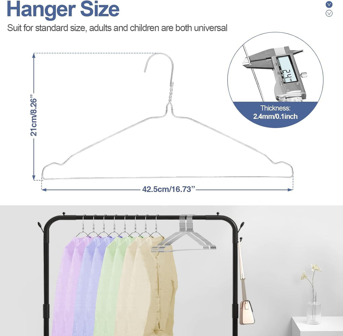 SPECILITE Metal Wire Clothes Hangers Bulk 100 Pack with Grooves, Silver