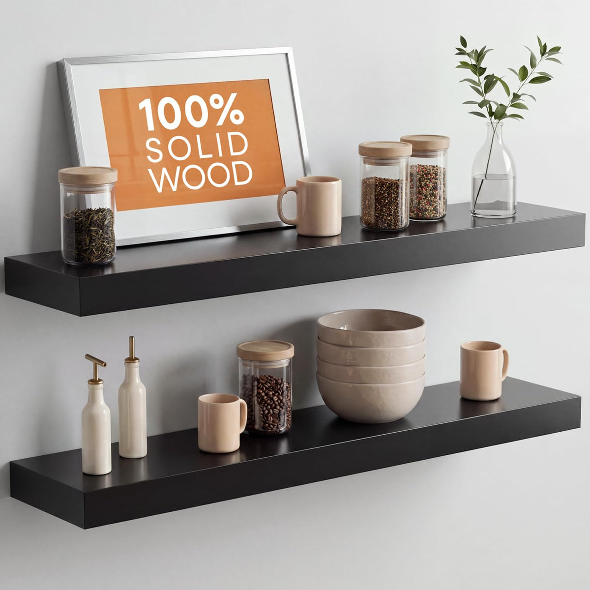 Homeforia 12 Inch Floating Shelves, High-End Solid Pine Wood, Set of 2