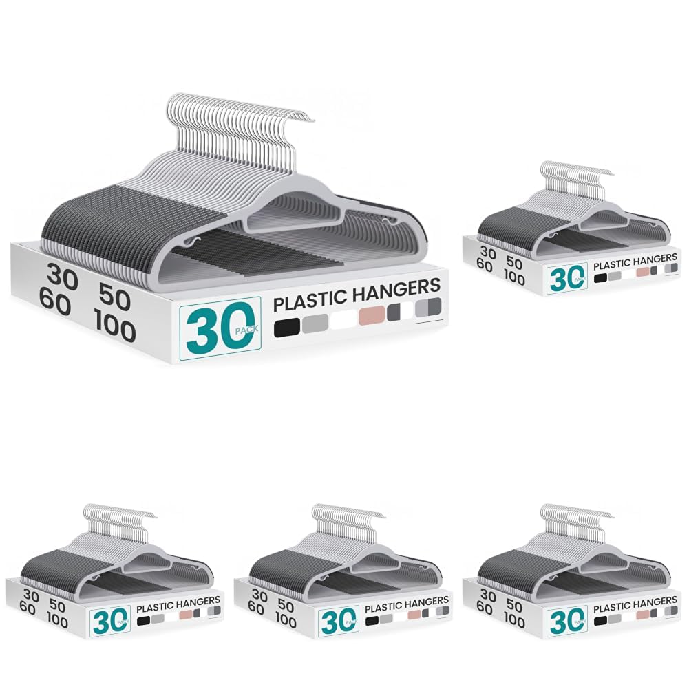 SONGMICS Pack of 50 Coat Hangers, Space-Saving Plastic Clothes Hangers