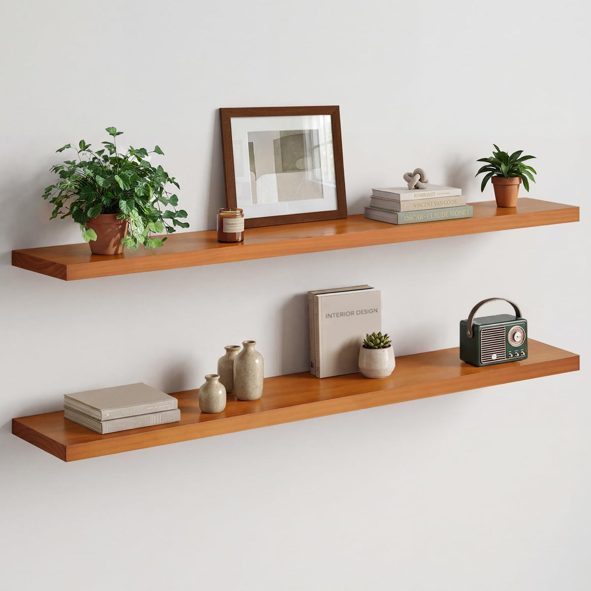 Homeforia 12 Inch Floating Shelves, High-End Solid Pine Wood, Set of 2