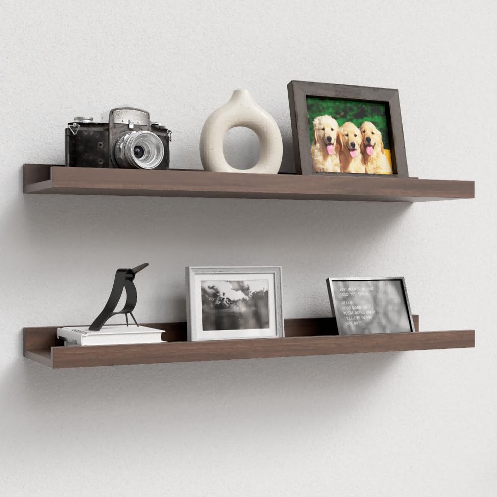 Boswillon Floating Shelves Set of 2, Small Wall Shelf with Lip, 16in, Black
