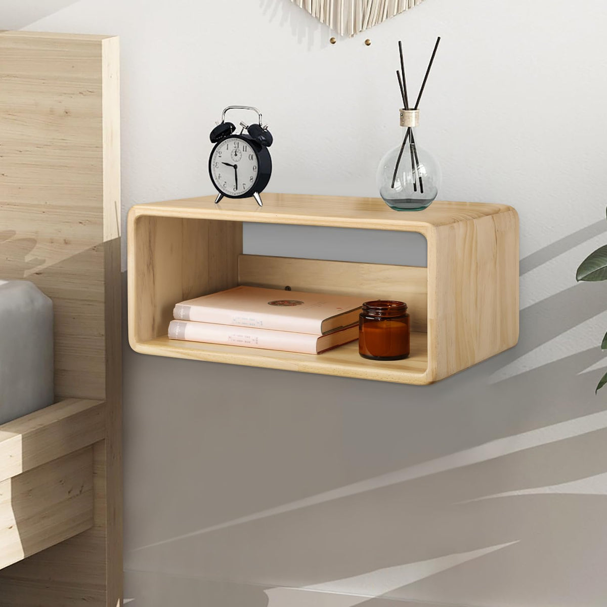 Floating Nightstand, Wall Mounted Bedside Shelf, Handmade Bedroom Furniture,Pine Wood Floating Bedside Table, Minimalist and Unique Style 18”x 10”x 7.5” Brown