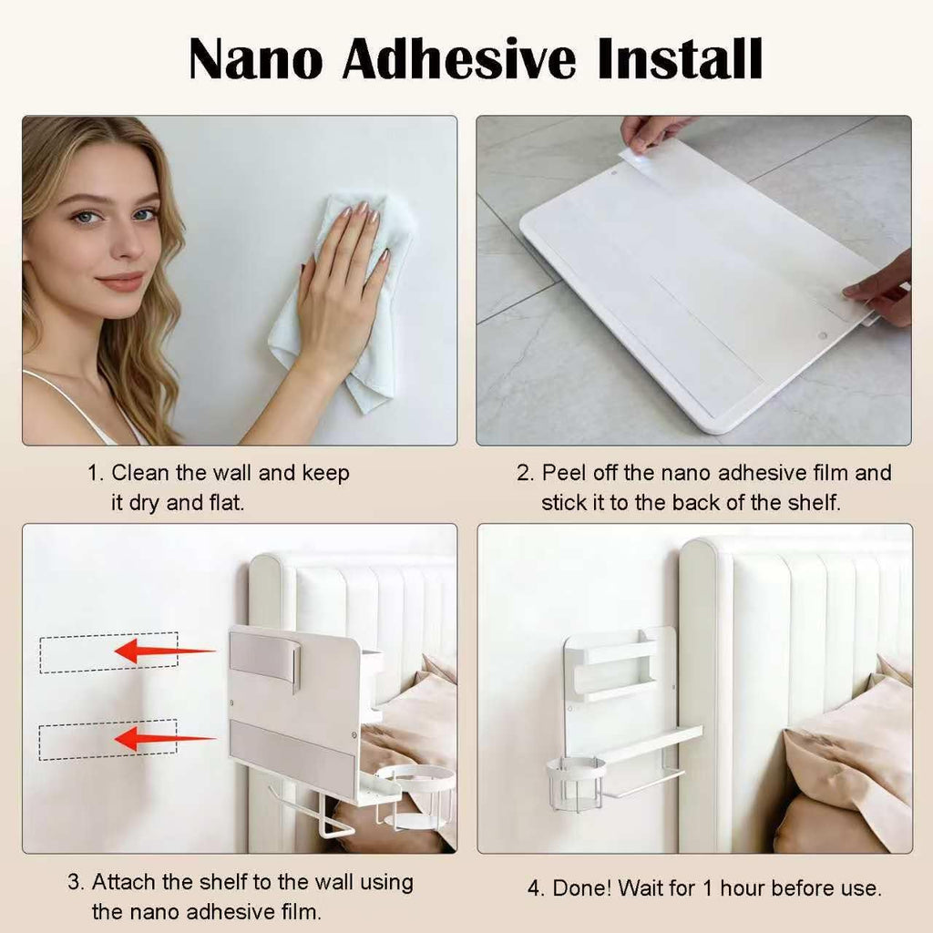 Bedside Wall Organizer, Floating Bedside Shelf Wall Mount for Phone Glasses