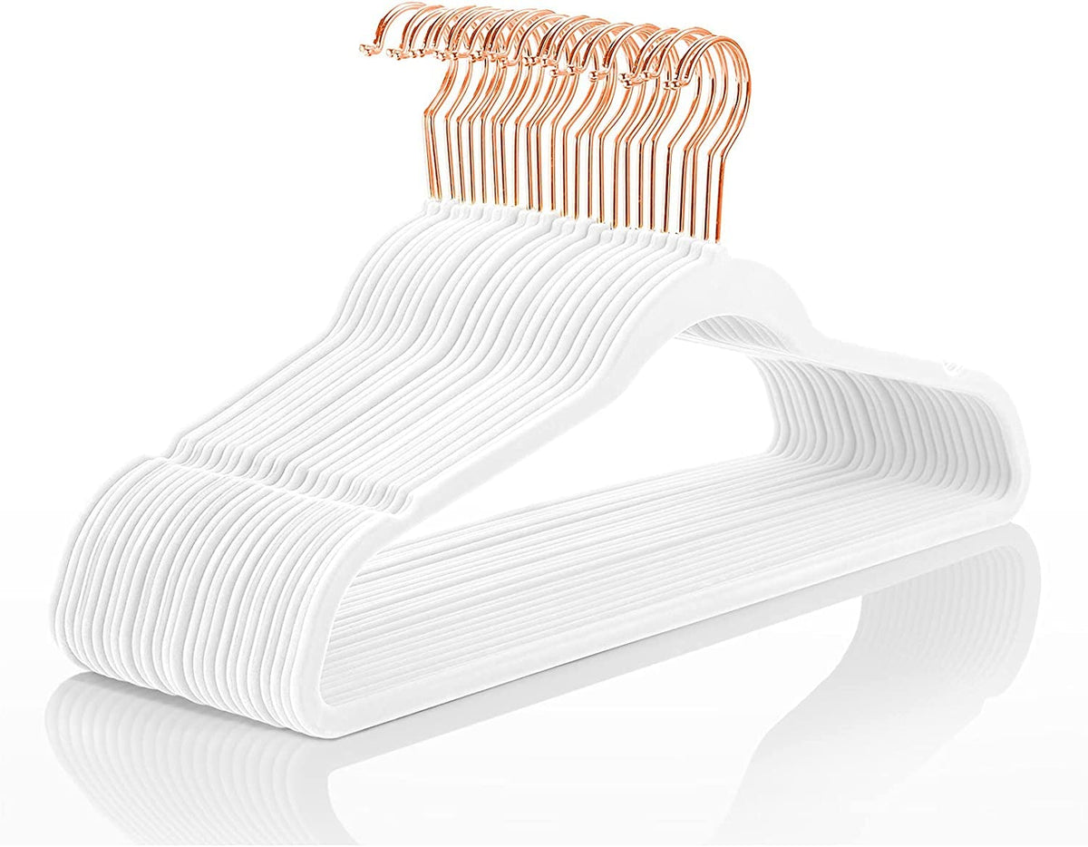 MIZGI Velvet Hangers 50 Pack Non Slip Heavy Duty Blush Pink Rose Gold Hooks
