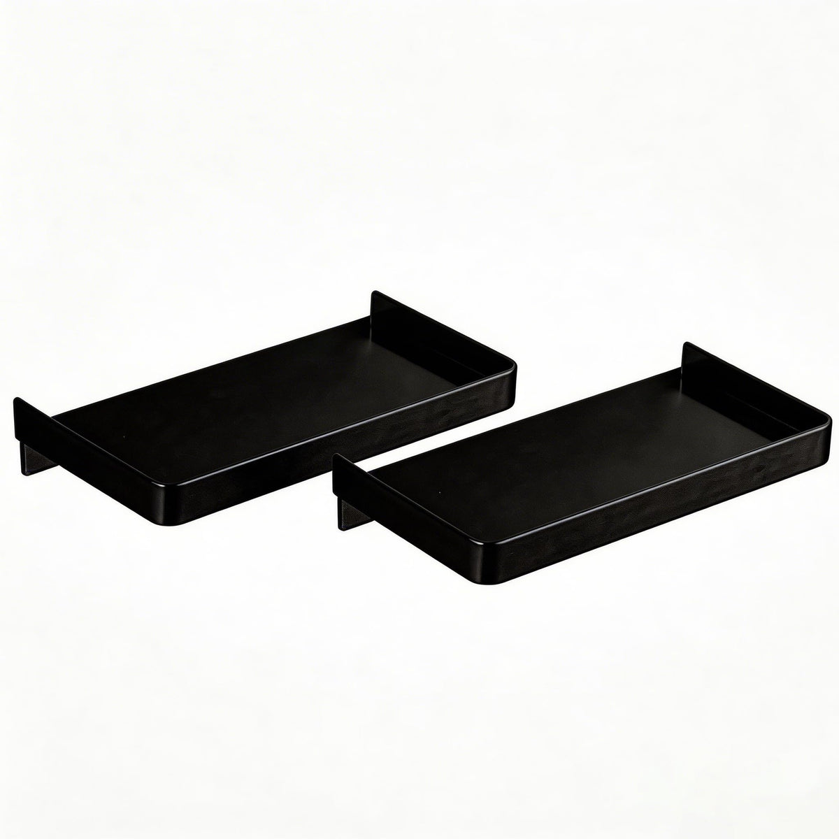 7.1x3.75in Small Floating Shelves for Wall for Cell Phone, Stainless Steel Bathroom Floating Shelf Wall Mount/Stick Mount for Kitchen Bedroom Office Storage Phone (Black, 1 Pack)
