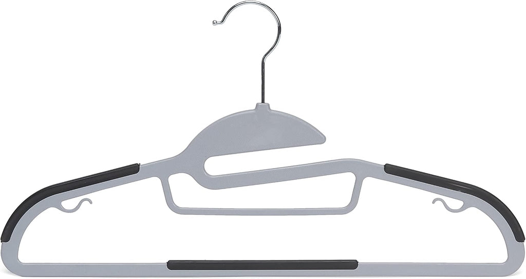 Amazon Basics Space Saving Non-Slip Rubber Coated Plastic Hangers with 360° Swivel Hook, Thin, Gray, Pack of 50