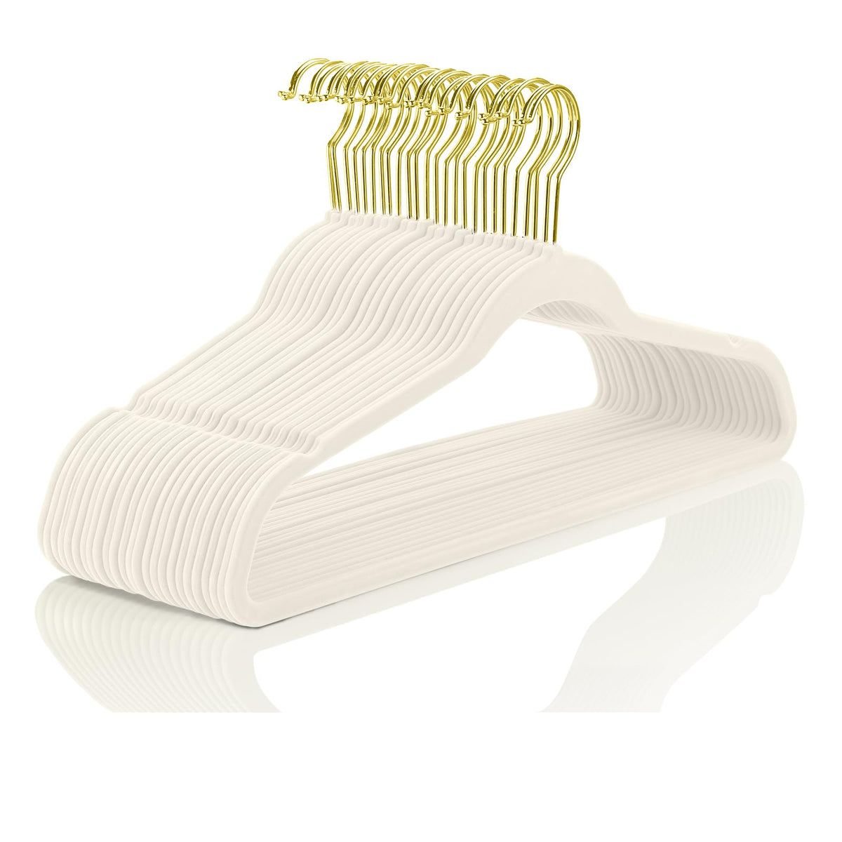 MIZGI Premium Velvet Hangers Pack 50 Pcs Heavyduty - Non Slip Slimline - Velvet Suit Hangers Ivory - Gold Hooks,Space Saving Clothes Hangers …