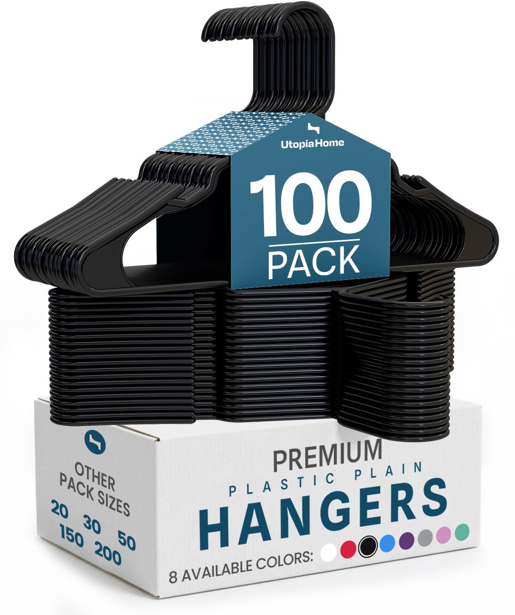 Utopia Home Plastic Hangers 50 Pack – Space Saving Clothes Hanger Black